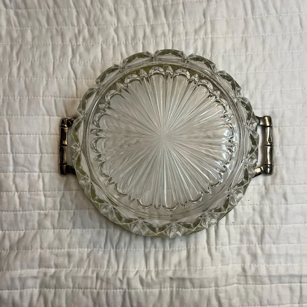 1960S ITALIAN CUT GLASS AND SILVER BAMBOO RIM SERVER BOWL